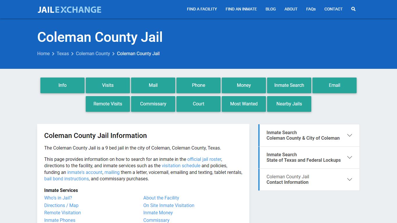 Coleman County Jail, TX Inmate Search, Information